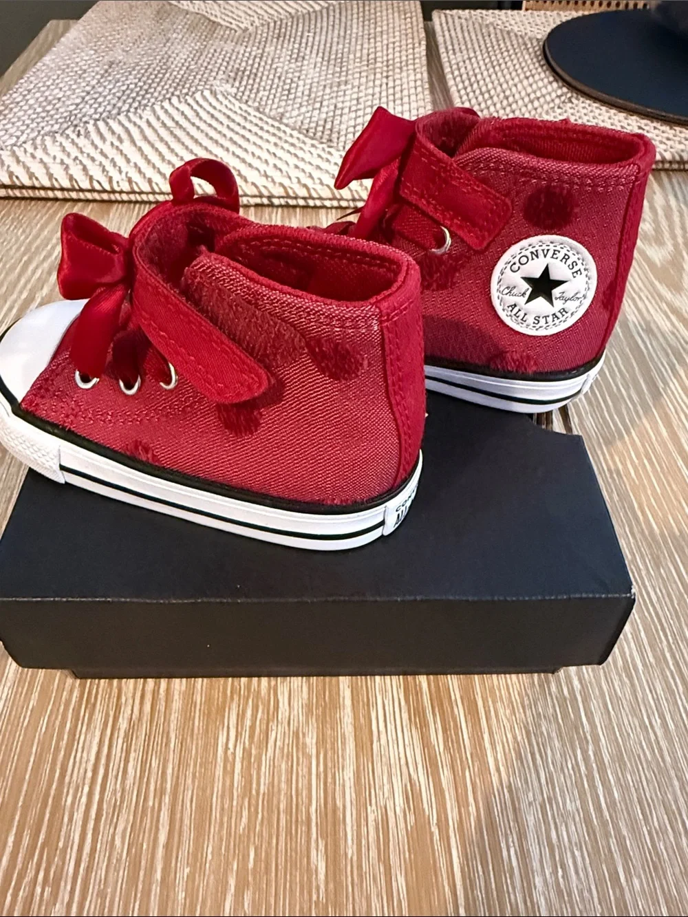 Converse Kids Red High-Top Sneakers with Ribbon Bow